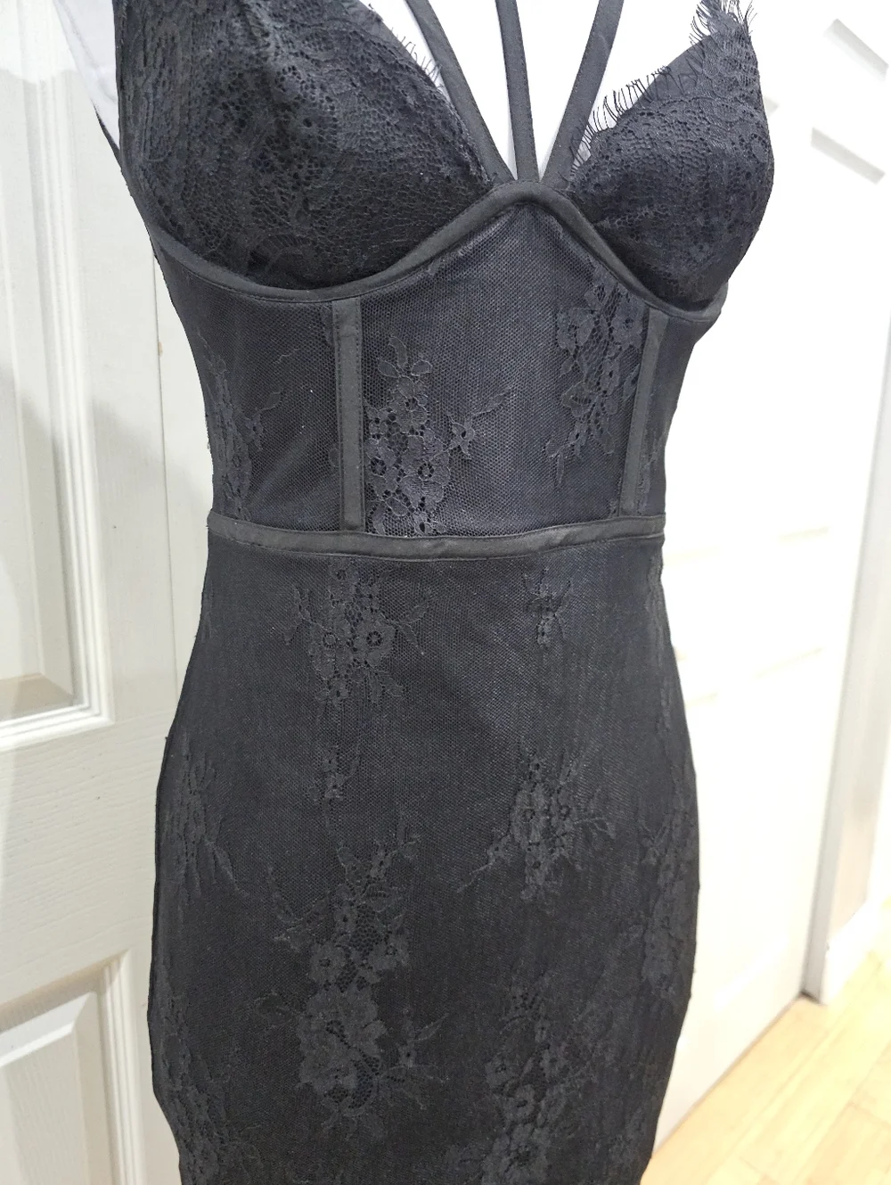Vintage Y2K Goth Witchy Sexy Bebe Strappy Lace Corset Style Little Black Dress 2 - Picture 16 of 16